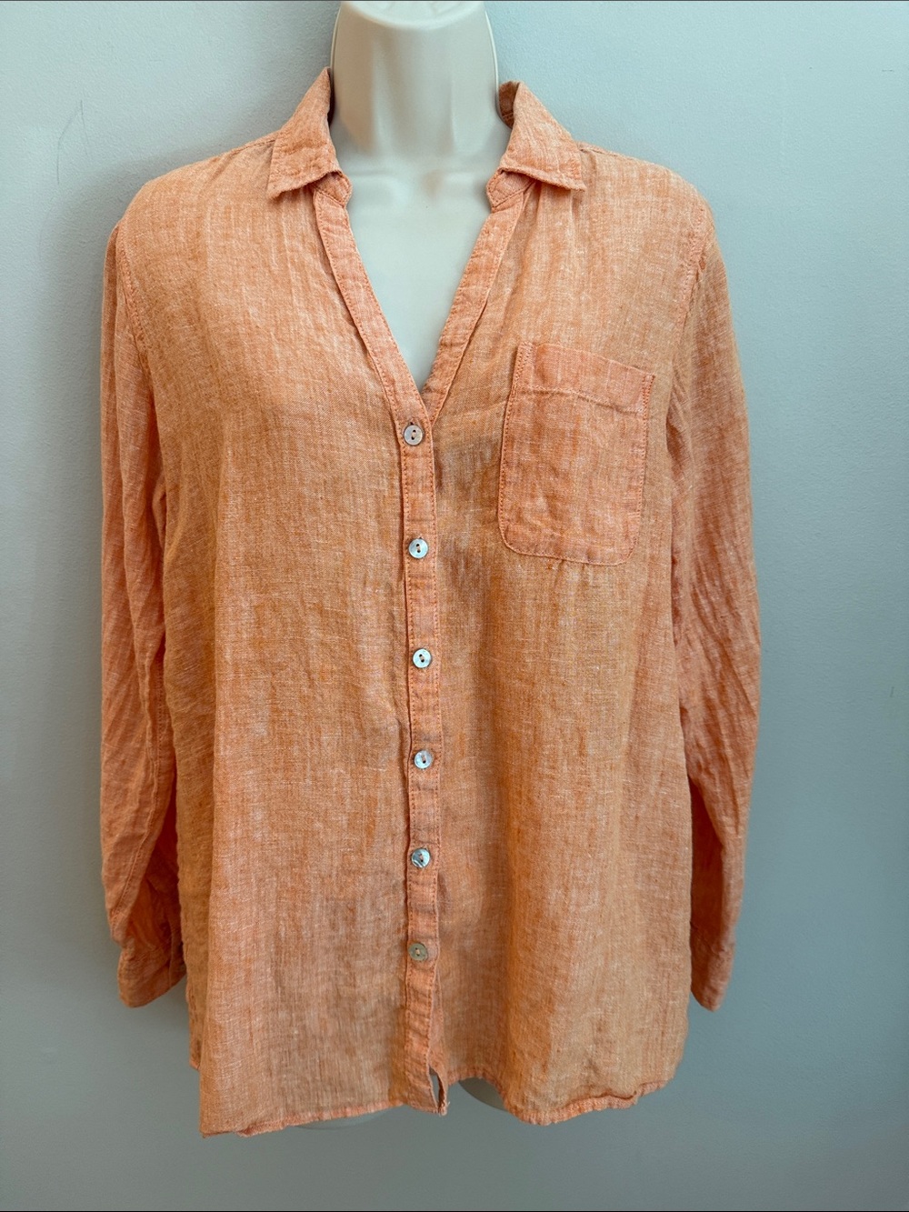 Sigrid Olsen Peach Button-Front Linen Shirt women’s size medium